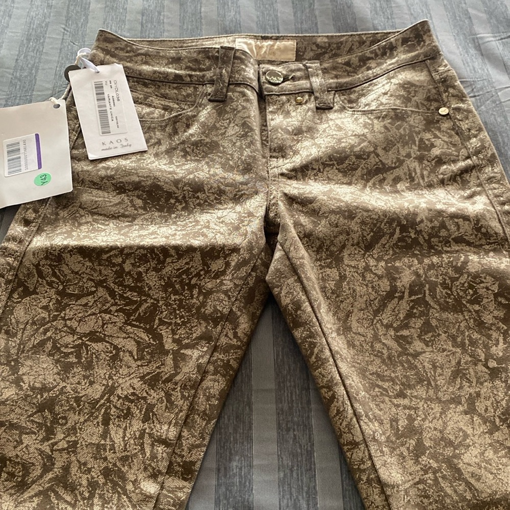 Kaos Jeans, metallic gold and bronze color, size 28(6), skinny jeans, new w/tags
